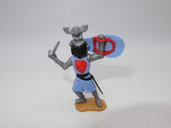 Timpo Toys Visor knight standing, light blue/red - shield loops ok