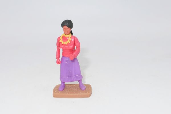 Plasty Squaw standing, purple skirt, red jacket
