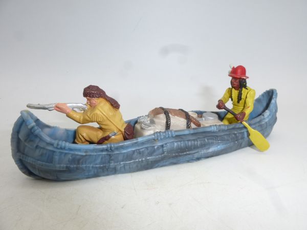 Britains Swoppets Kanu mit schießendem Trapper, Gepäck + Scout (blaugrau)