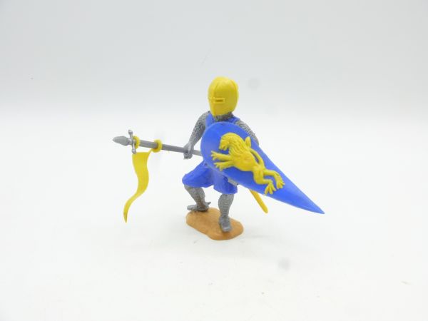 Timpo Toys Medieval knight, light blue/yellow, crouching with flag