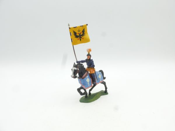 Elastolin 4 cm Banner bearer on pacing horse, No. 9085