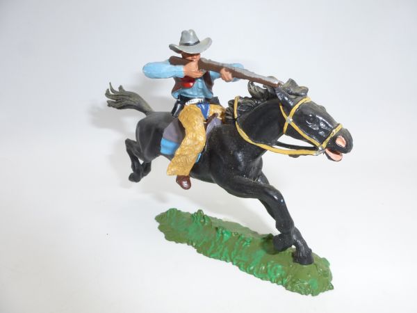 Elastolin 7 cm Cowboy zu Pferd mit Gewehr schießend, Nr. 6996
