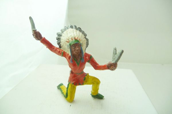 Merten 6,5 cm Indianer kniend, Messerwerfer - frühe Version, tolle Bemalung