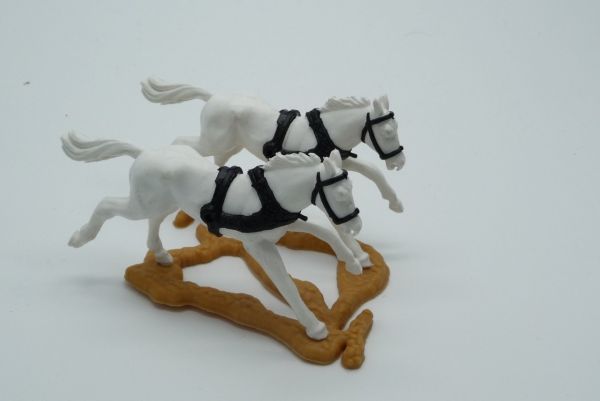 Timpo Toys Doppelgespann, langlaufende weiße Pferde