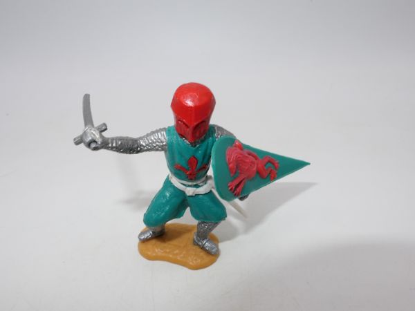 Timpo Toys Topfhelmritter stehend, grün/rot mit Schwert