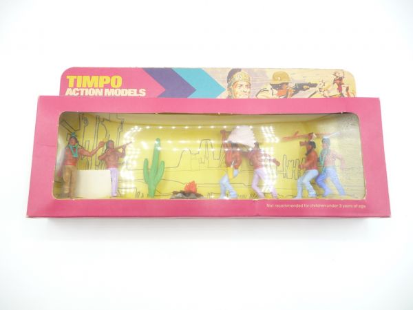 Timpo Toys Indianer + Zubehör, Ref. 89 - Blisterbox, Top-Zustand, Figuren unbespielt
