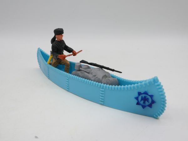 Timpo Toys Kanu blau / blaues Emblem mit Trapper + Ladung