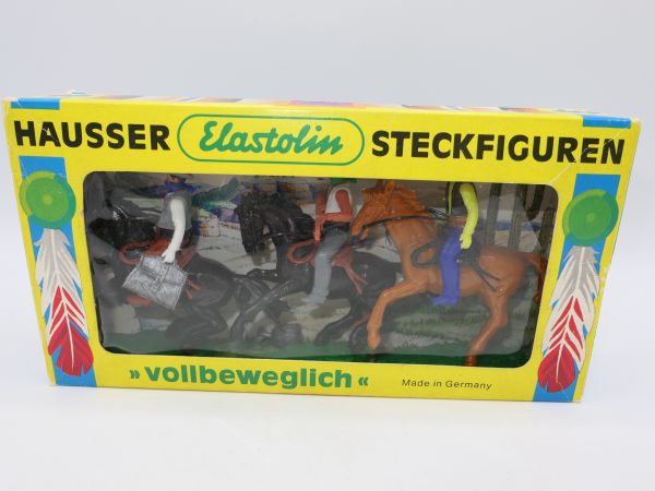 Elastolin 5,4 cm Blister box with 3 bandits riding - top condition