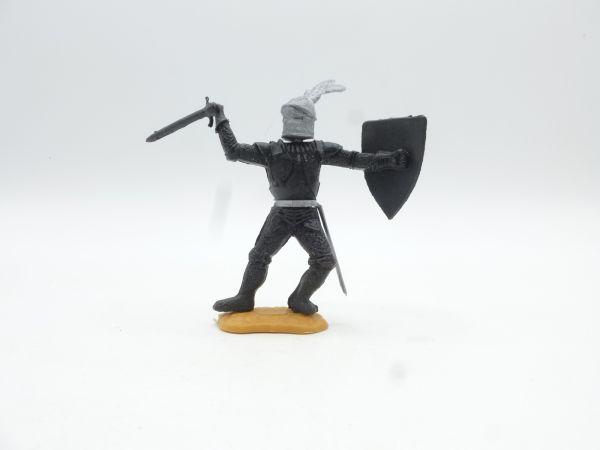 Timpo Toys Schwarzer Ritter mit Schwert ausholend + Schild