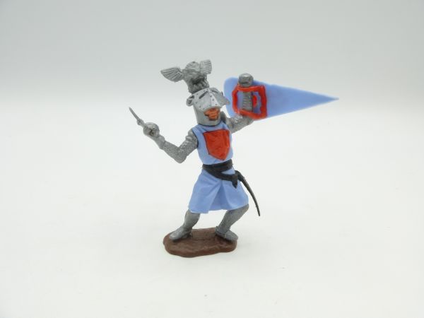 Timpo Toys Visierritter stehend, hellblau mit Streitaxt - schöne Bodenplatte