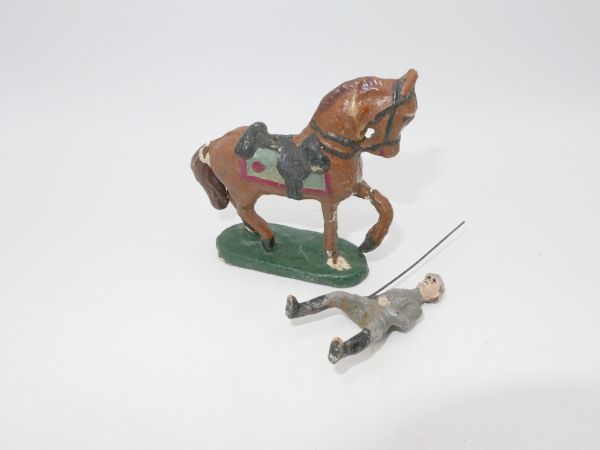 Elastolin Masse Soldat mit Pferd - stark bespielt, siehe Fotos