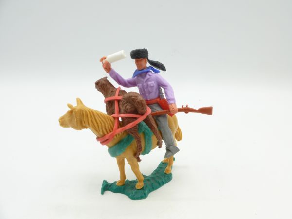 Timpo Toys Trapper reitend mit Jagdbeute, Gewehr + Flasche