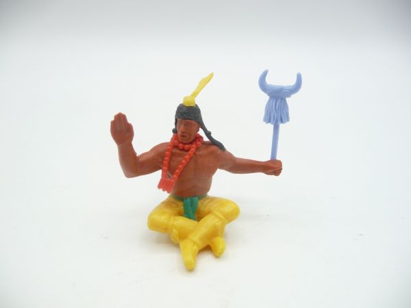 Timpo Toys Indianer 2. Version sitzend mit Stammeszeichen, grüßend