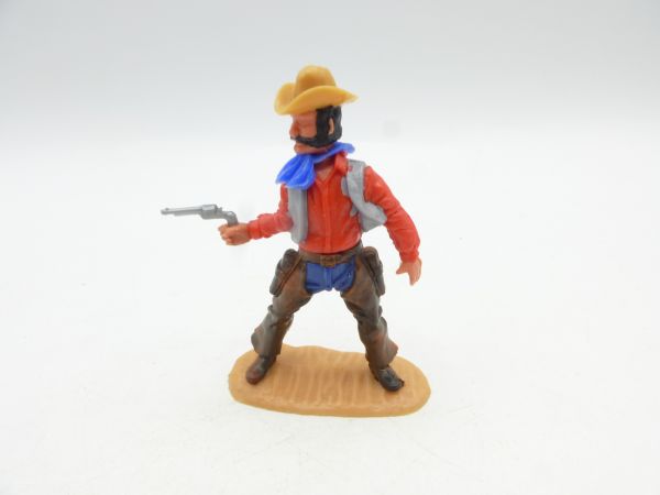 Timpo Toys Cowboy 4. Version stehend Pistole schießend, blaue Hose