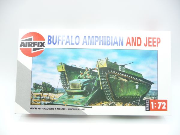 Airfix 1:72 Buffalo amphibian and Jeep, No. 02302 - orig. packaging, parts on cast