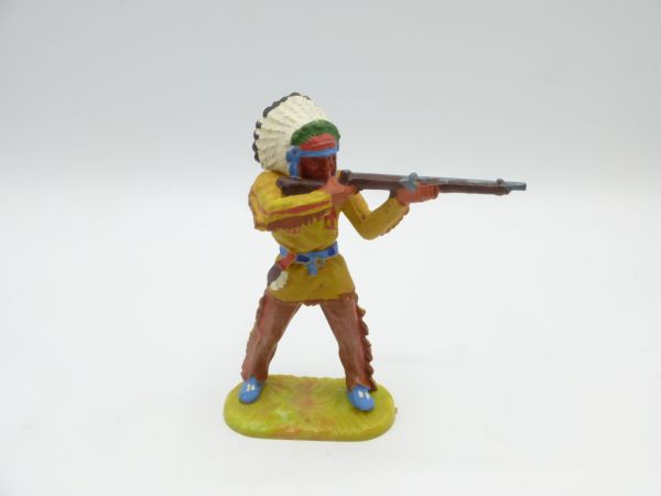 Elastolin 7 cm Indianer stehend schießend, Nr. 6840, Bem. 2a, senfgelbe Tunika
