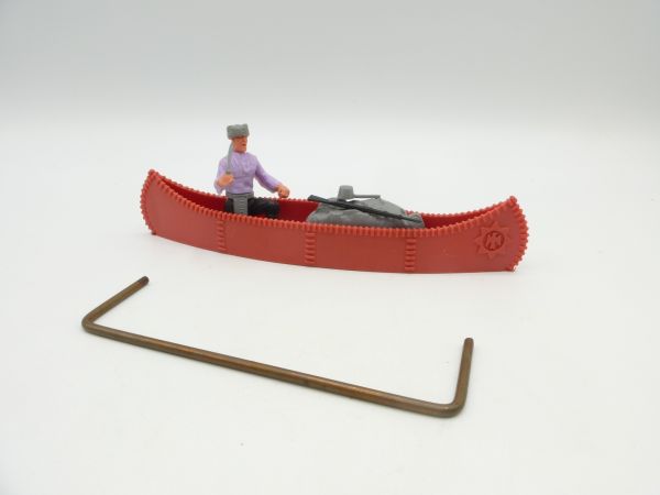 Timpo Toys Canoe (red, pale red emblem), trapper with cargo - rare