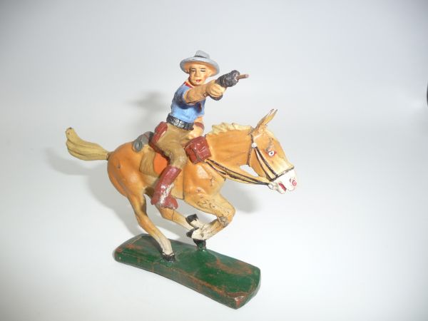 Elastolin Masse Cowboy zu Pferd mit Revolver - schöne Figur, s. Fotos