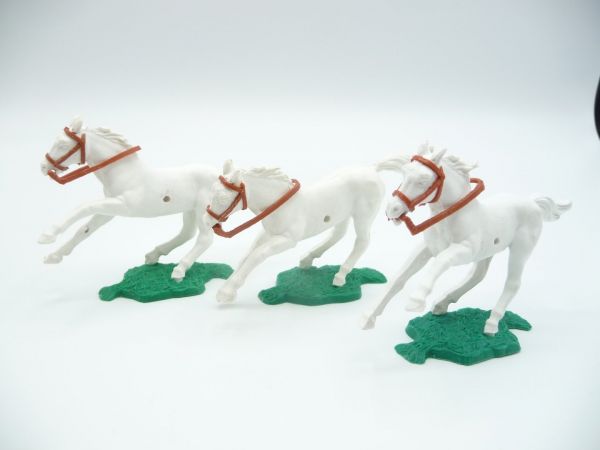 Timpo Toys 3 Pferde galoppierend, weiß-braunes Zaumzeug