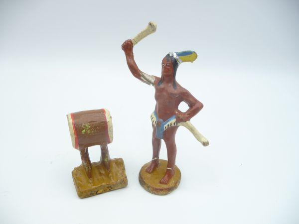 Hopf Indianer mit Trommel (2-teilig) - tolle Figur, guter Zustand