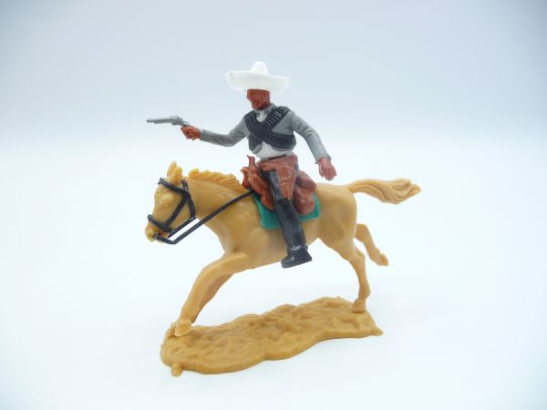Timpo Toys Mexikaner zu Pferd, Pistole schießend, grau/schwarzer Gurt