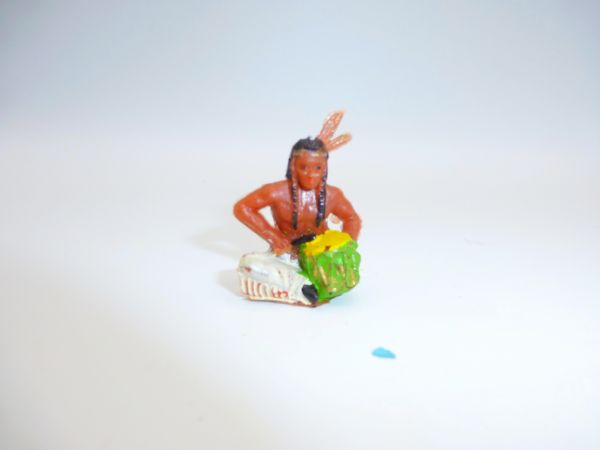 Timpo Toys Indianer sitzend mit großer Trommel (grün)