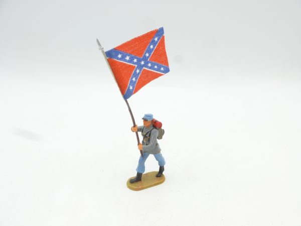 Elastolin 4 cm Confederate Army soldier / flag bearer marching, No. 9184