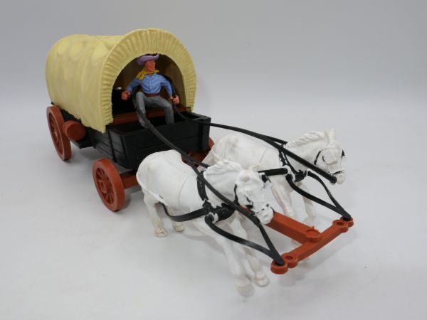 Timpo Toys Planwagen mit Pferden der 1. Version - seltenes schwarzes Chassis