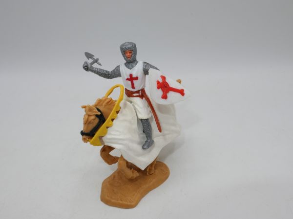 Timpo Toys Crusader 1st version on horseback, with battle axe lunging + shield