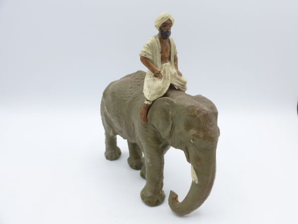 Kleiner Masse-Elefant mit Reiter / Mahout, Höhe (ohne Reiter) 10,5 cm