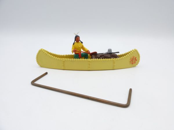 Timpo Toys Kanu (hellgelb, rotes Emblem), Indianer mit Ladung