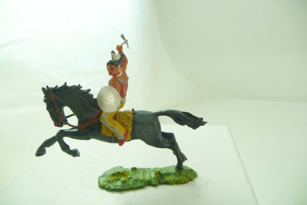 Elastolin 4 cm Indianer zu Pferd mit Schild + Tomahawk - toller Umbau