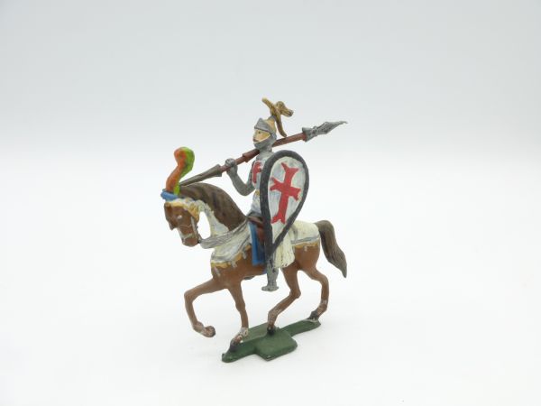 Kreuzritter zu Pferd, Lanze geschultert (Höhe 7,5 cm) - tolle Bemalung