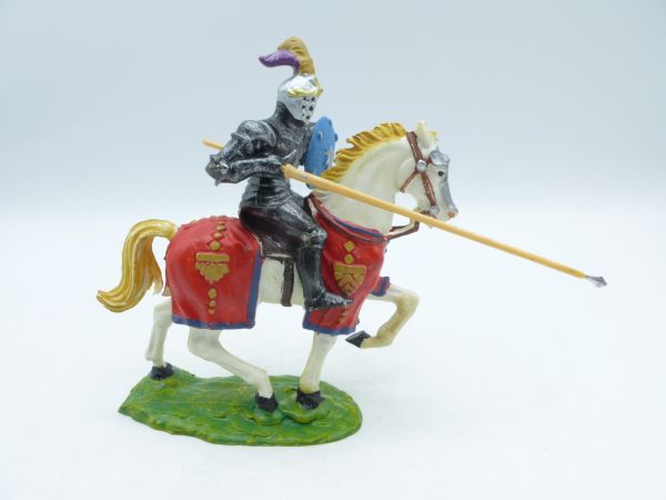 Elastolin 7 cm Black knight on horseback, lance lowered, No. 8966
