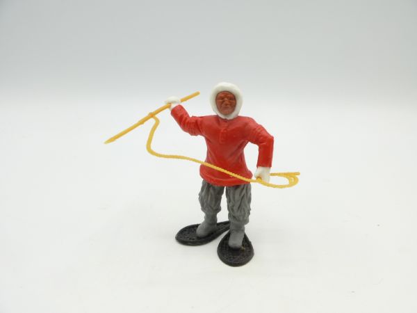 Timpo Toys Eskimo mit Harpune, rot mit grauen Beinen