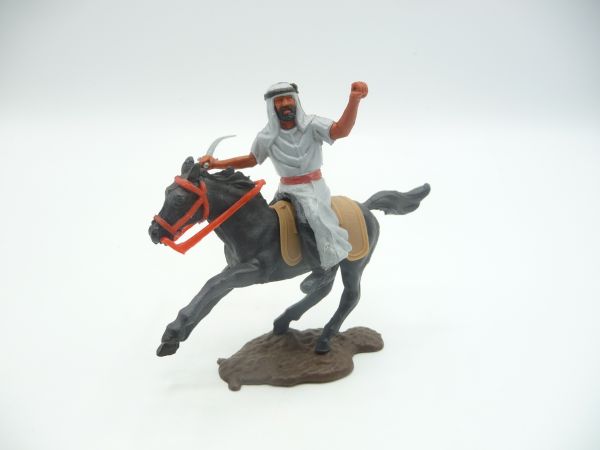 Timpo Toys Arab on horseback with scimitar (grey, black inner robe)
