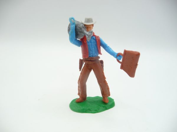 Elastolin 5,4 cm Cowboy stehend mit Geldsack auf der Schulter + Geldtasche