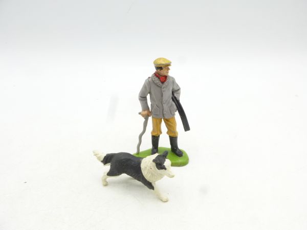 Britains Swoppets Shepherd with stick, rifle + herding dog