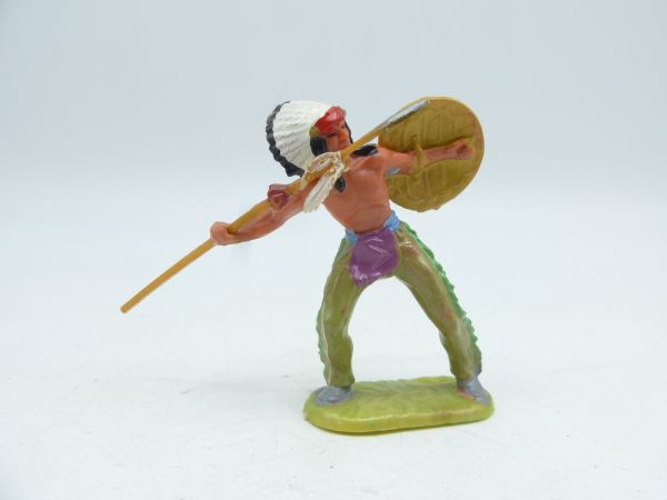 Elastolin 4 cm Indianer Speer werfend, Nr. 6822, lindgrüne Hose
