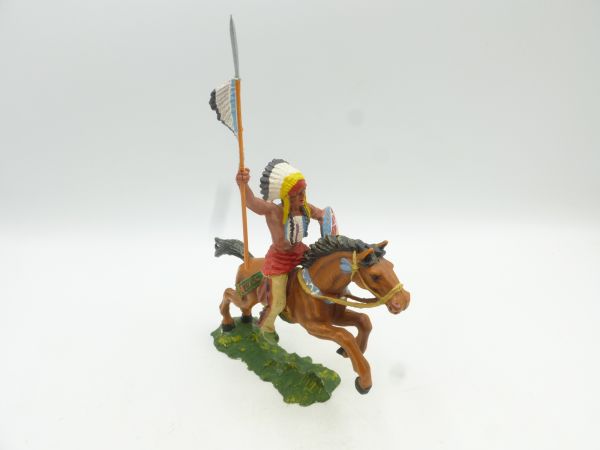Elastolin 7 cm Häuptling zu Pferd mit Lanze, Nr. 6853 - tolle Lanze