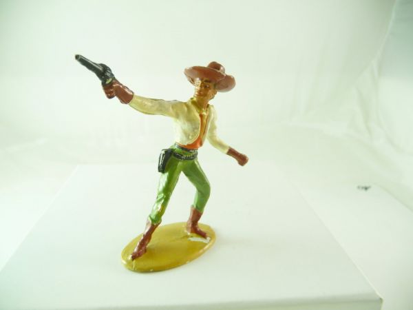 Merten 6,5 cm Cowboy standing, firing with pistol - early figure, great colour