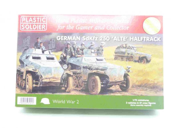 Plastic Soldier 1:72 German Sd Kfz 250 'Alte' Halftrack (3 vehicles & 27 crew figures) - orig. packaging, on cast