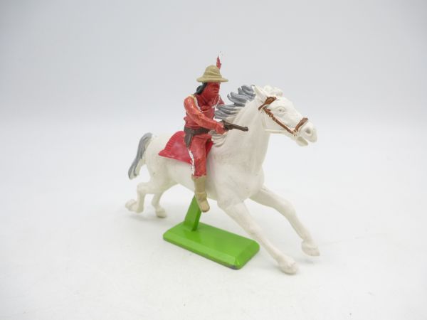 Britains Deetail Apache riding, shooting pistol, with bowler hat
