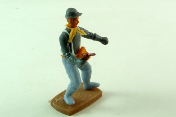 Plasty Confederates Army soldier standing, firing with pistol in rare dark-grey