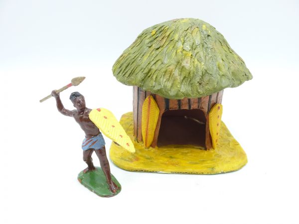 Starlux Bush hut with warrior with spear + shield (5,4 cm)
