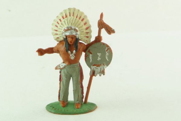 Timpo Toys Indianer stehend mit Speer und Schild, 2. Version - komplett