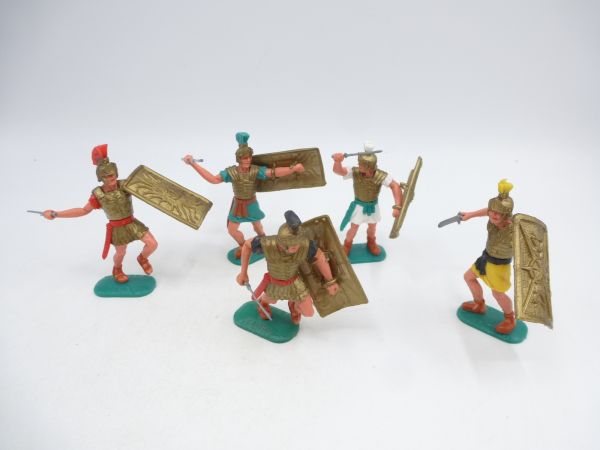 Timpo Toys Roman group (5 figures) standing, green base plates