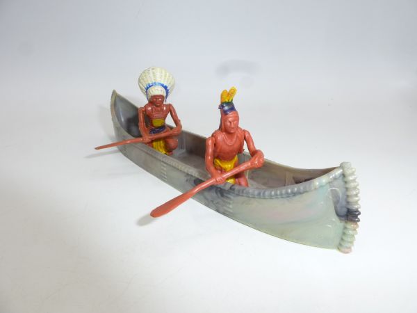 Canoe with 2 Indians (similar to Britains), grey