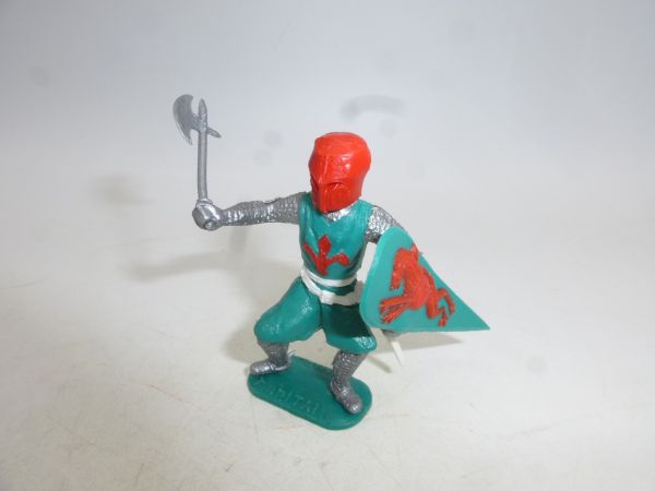 Timpo Toys Medieval knight standing, green/red - shield loops ok