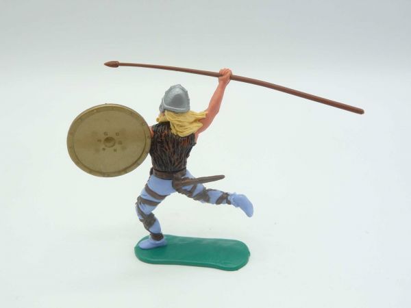 Timpo Toys Viking with helmet visor running with spear + golden shield (original)
